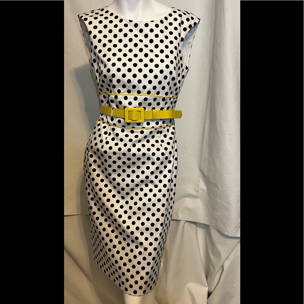 Tahari black/white polka dot cap sleeve dress sz 2